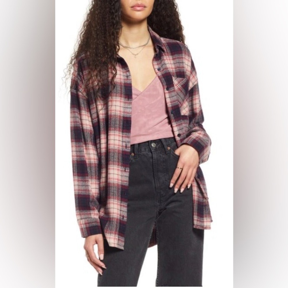 BP Plaid Button Down Shirt in Pink and Black
